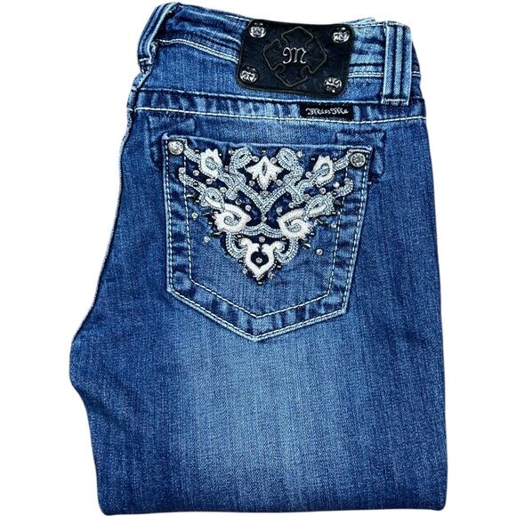 Miss Me Denim - Miss Me Y2K Baroque Silver Embroidered Straight Jeans